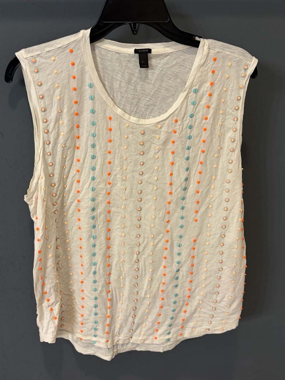J.Crew Women's Sleeveless Large Tank Top MultiColor Beaded Sequin Embellishments